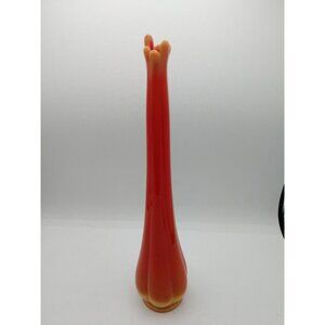 Tall Orange & Yellow Swung Bud Glass Vase With Unique Finger-Like Opening Design
